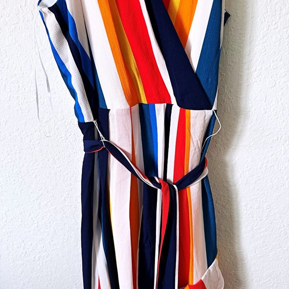 Julia Jordan Color Stripe Hi Lo Sleeveless V Neck Belted Maxi Dress SZ 14 - Picture 4 of 7